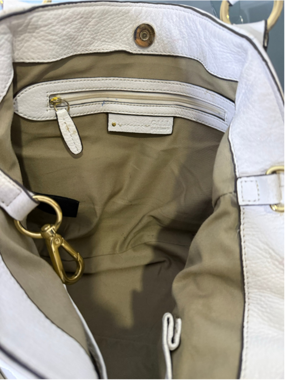 G.I.L.I. Off-White Leather Satchel with Gold Hardware and Leather Tassle - Picture 9 of 9